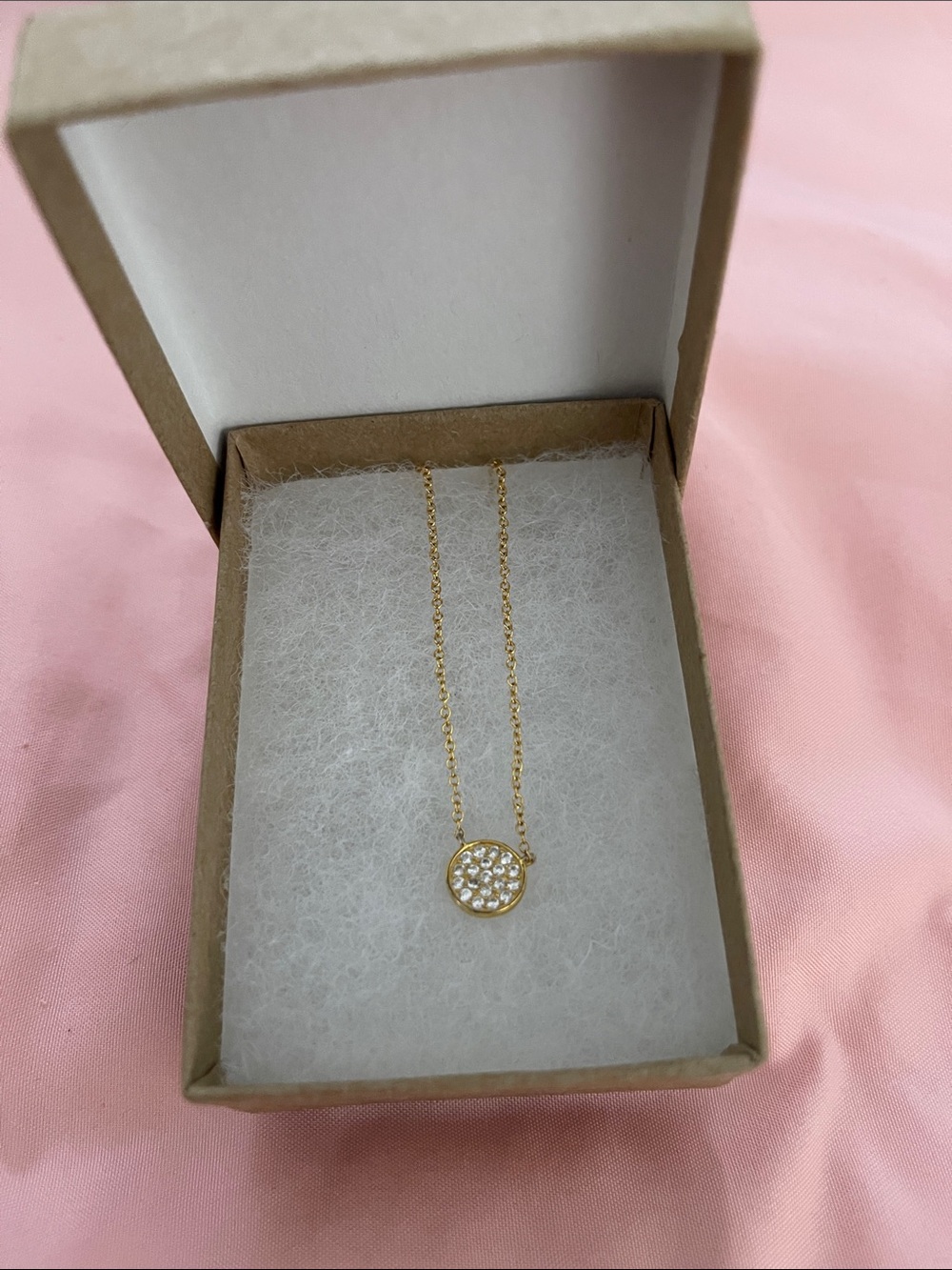Gold tone Crystal Round Disc Pendant Necklace